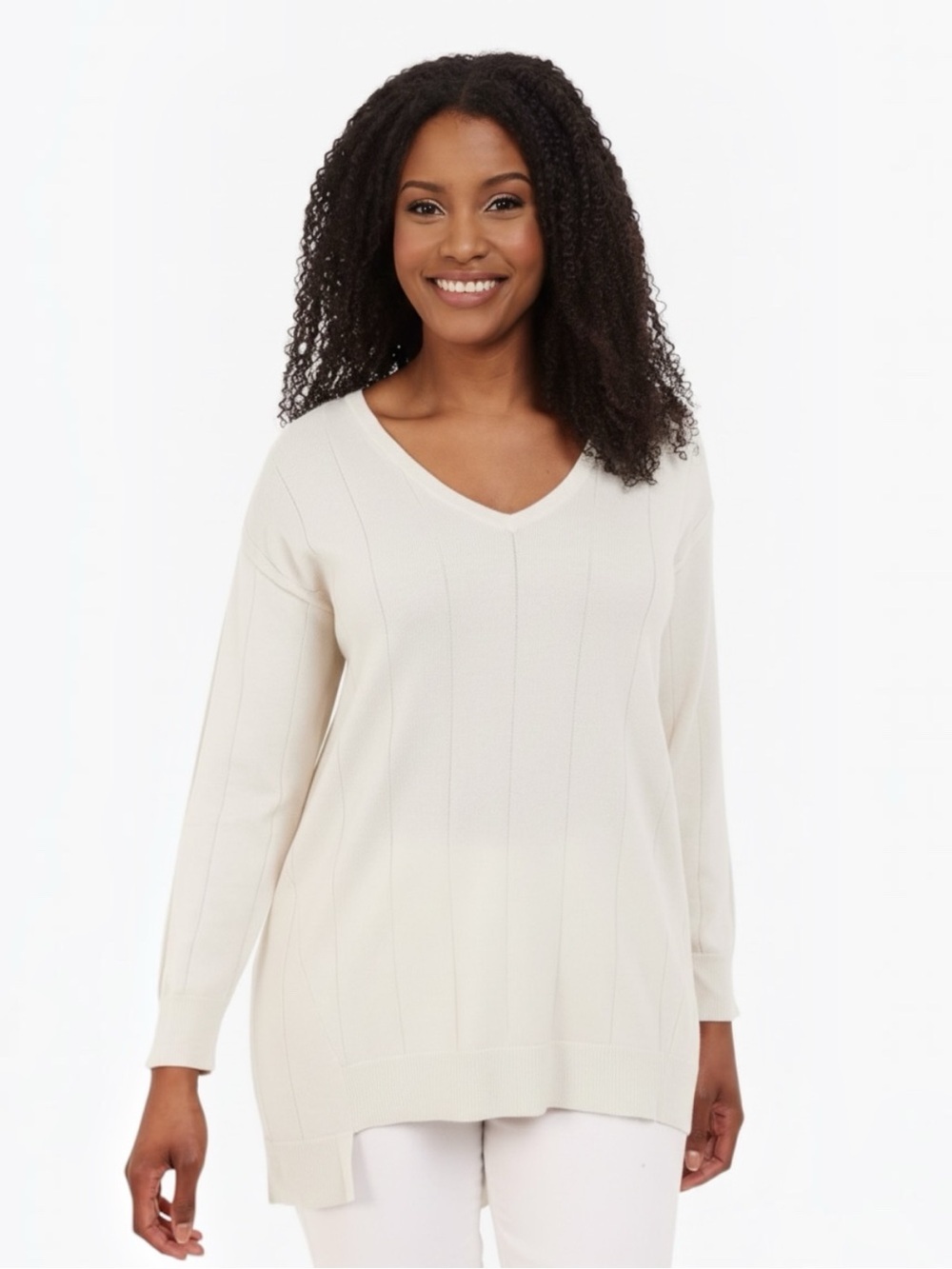 🌼VINCE CAMUTO V NECK ASYH HEM DROP NEEDLE SWEATER